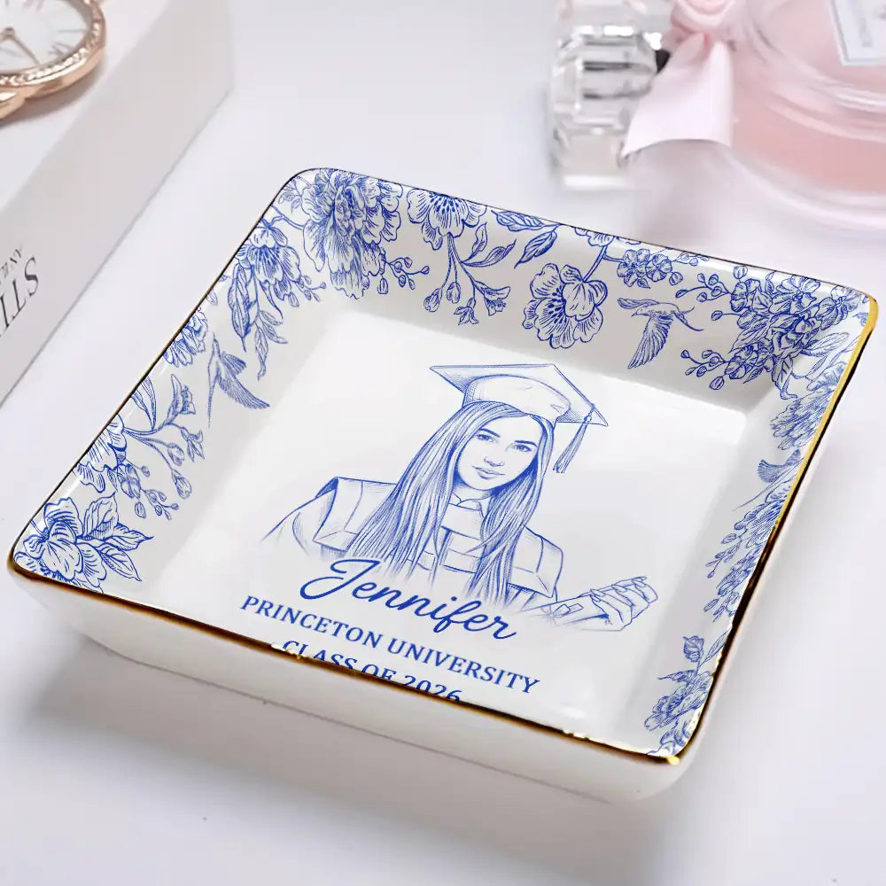 Graduation,Happy - Custom Photo Pencil Sketch Congrats Graduation - Personalized Ring Dish