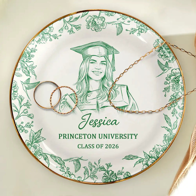 Graduation,Happy - Custom Photo Pencil Sketch Congrats Graduation - Personalized Ring Dish