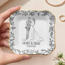 Custom Photo, Art Design, Gift For Couples, Wedding Anniversary, Romantic, Photo - Pencil Sketch - Remove BG - Custom Photo Pencil Sketch Couple Wedding Anniversary - Personalized Ring Dish