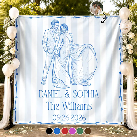 Custom Photo Pencil Sketch Couples Wedding Engaged Bachelor Party - Personalized Backdrop