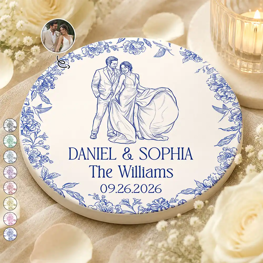 Art Design, Custom Photo, Married Couple, Romantic, Gift For Couples, Wedding, Photo - Pencil Sketch - Remove BG - Custom Photo Pencil Sketch Couples Wedding Engaged Bachelor Party - Personalized Ceramic Coaster