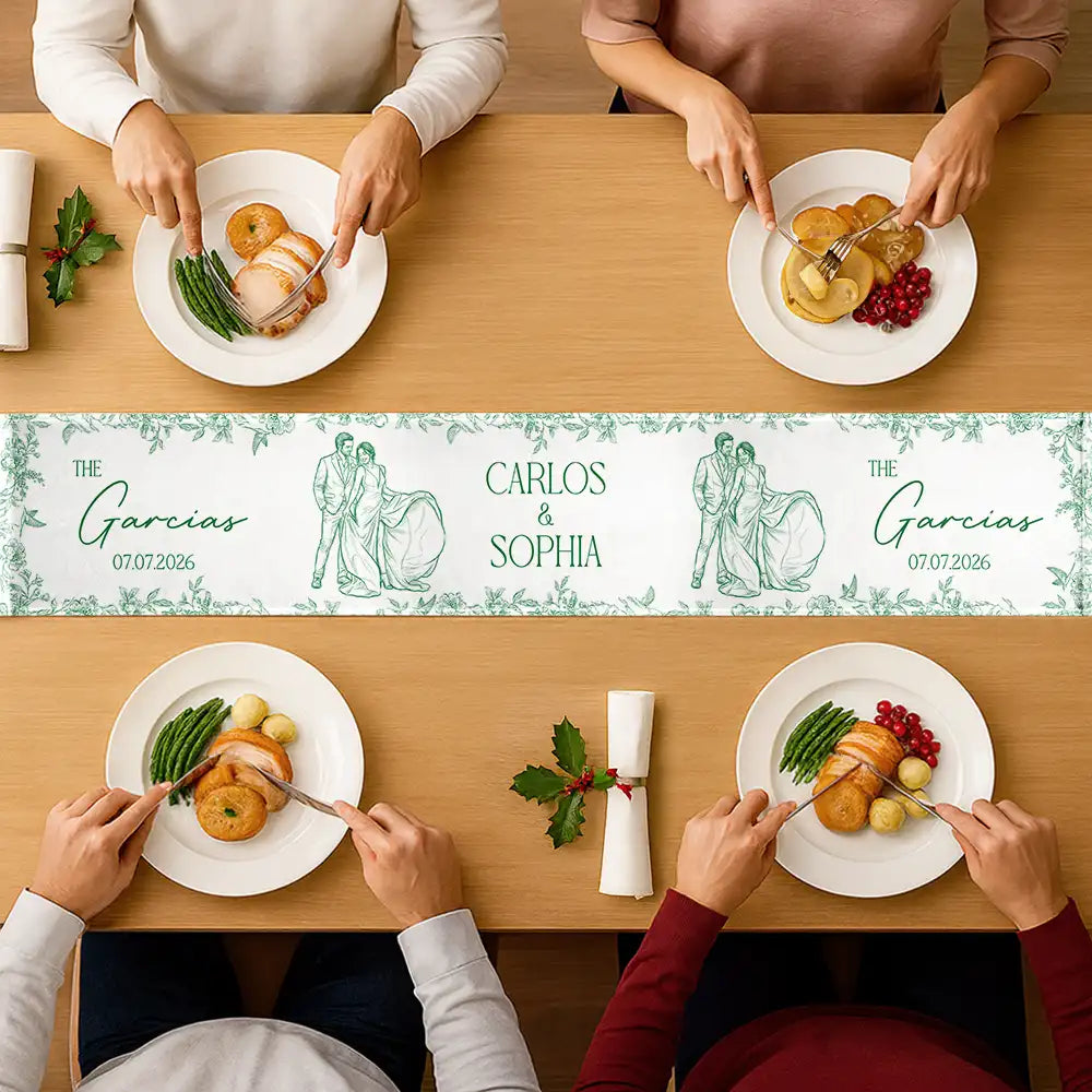Art Design, Custom Photo, Married Couple, Romantic, Gift For Couples, Wedding, Photo - Pencil Sketch - Remove BG - Custom Photo Pencil Sketch Couples Wedding Engaged Bachelor Party - Personalized Table Runner