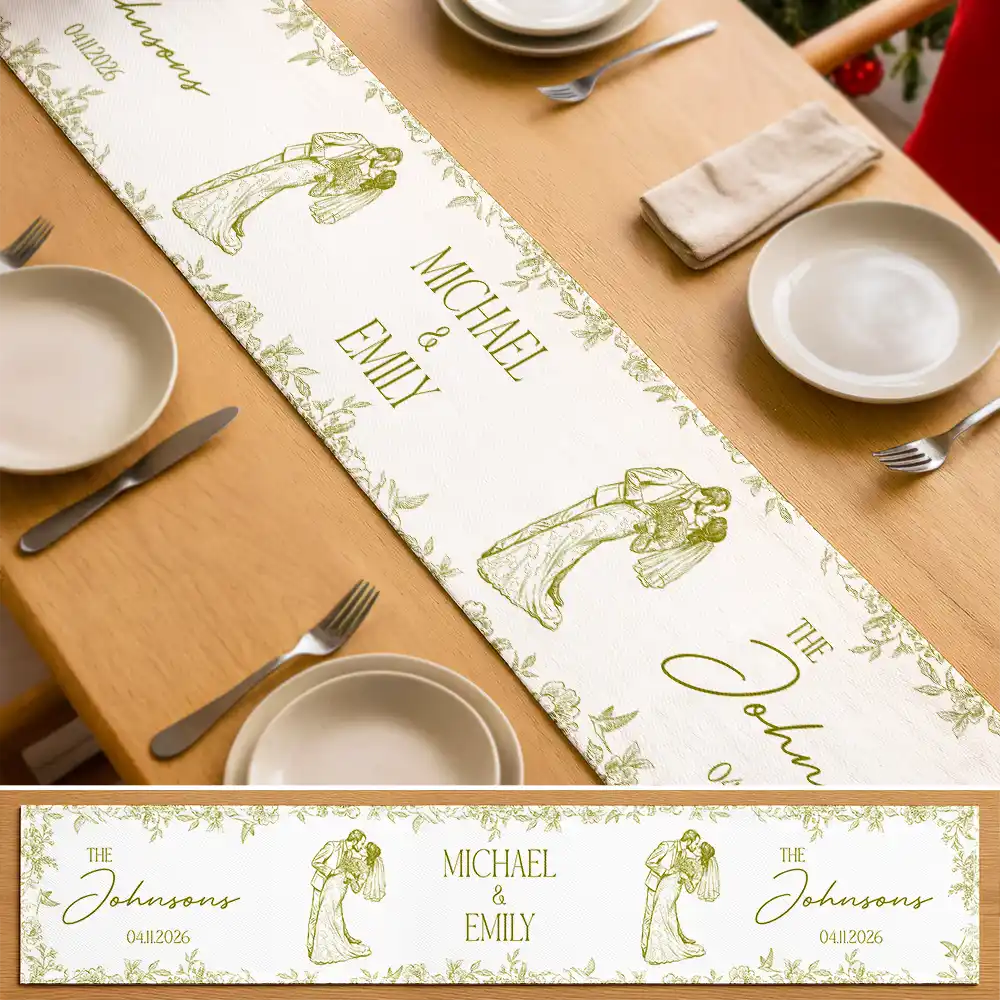 Art Design, Custom Photo, Married Couple, Romantic, Gift For Couples, Wedding, Photo - Pencil Sketch - Remove BG - Custom Photo Pencil Sketch Couples Wedding Engaged Bachelor Party - Personalized Table Runner