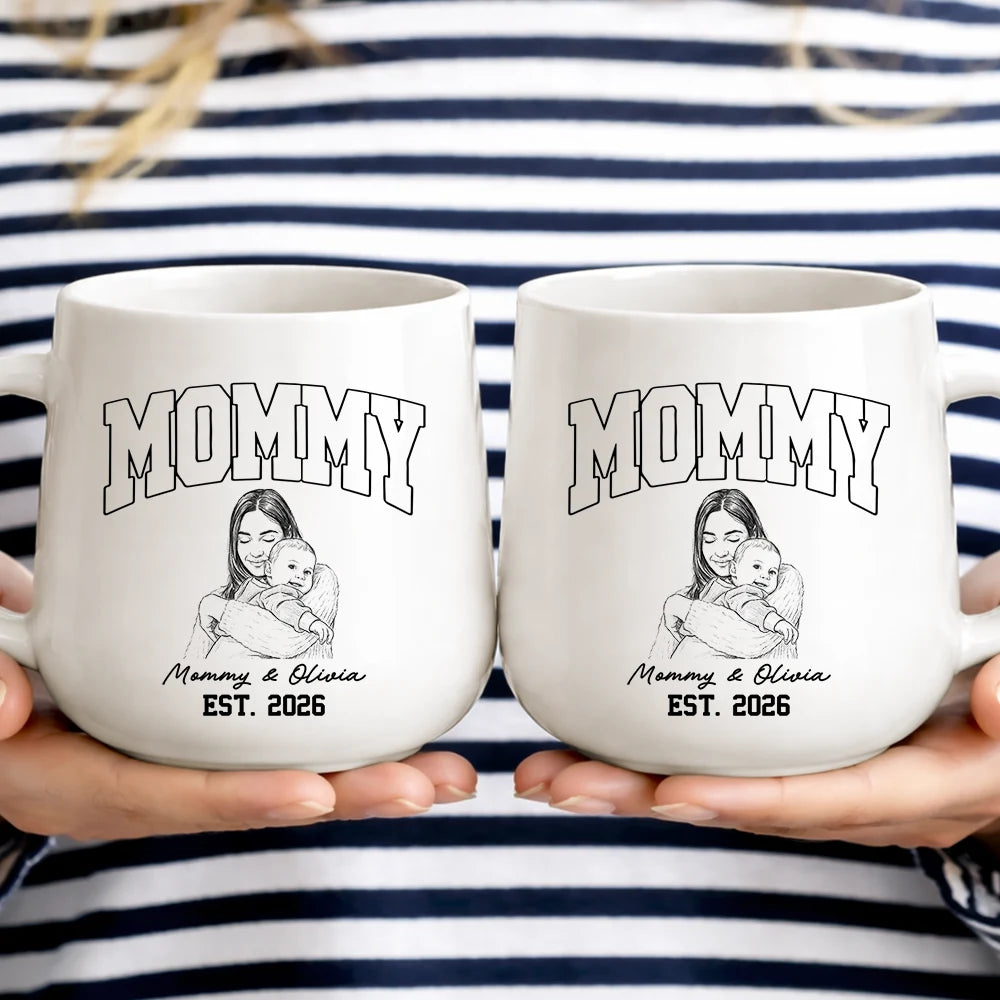 Custom Photo,New Baby,Art Design,Gift For Father,New Dad,Adorable,Photo - Pencil Sketch - Remove BG - Custom Photo Pencil Sketch Dad Mom New Parents Est - Personalized Tapered Mug