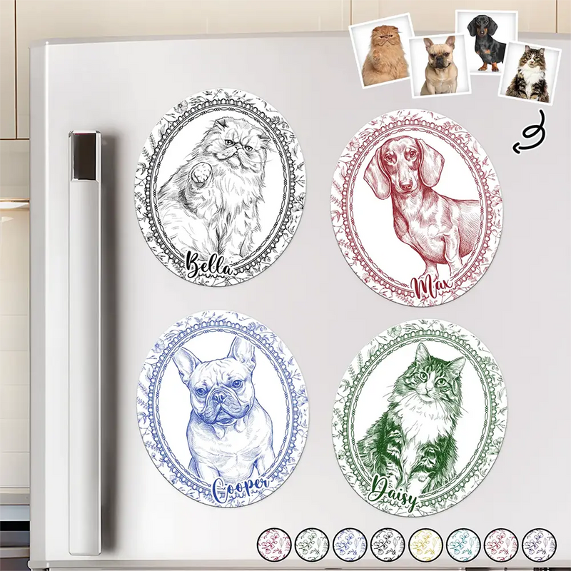 Art Design,Cozy,Pet Lovers,Photo - Pencil Sketch - Remove BG - Custom Photo Pencil Sketch Dog Cat Pet Portrait Toile - Personalized Magnet