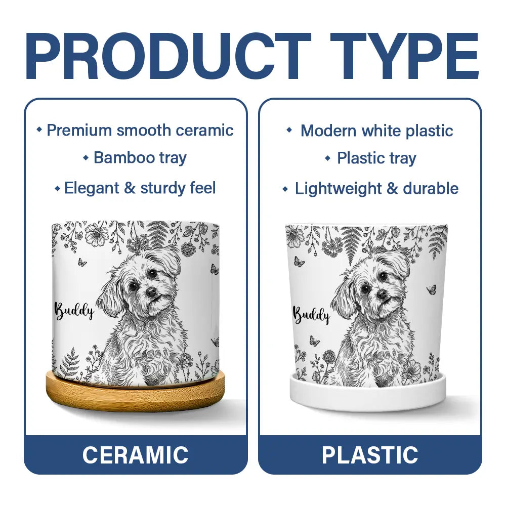Art Design,Pet Memorial,Cozy,Pet Lovers,Memorial,Photo - Pencil Sketch - Remove BG - Custom Photo Pencil Sketch Dog Cat Pet Portrait Toile Flower Remembrance - Personalized Plant Pot