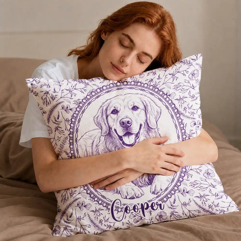 Art Design,Pet Memorial,Cozy,Pet Lovers,Memorial,Photo - Pencil Sketch - Remove BG - Custom Photo Pencil Sketch Dog Cat Pet Portrait Toile Remembrance - Personalized Pillow