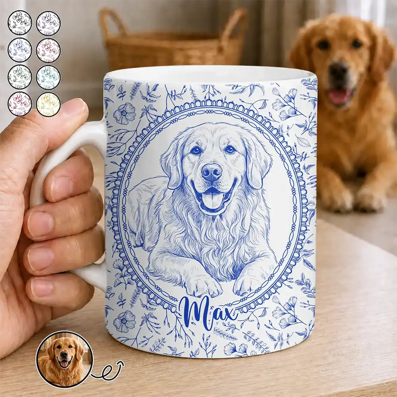 Art Design,Pet Memorial,Cozy,Pet Lovers,Memorial,Photo - Pencil Sketch - Remove BG - Custom Photo Pencil Sketch Dog Cat Pet Portrait Toile Remembrance - Personalized White Edge-to-Edge Mug