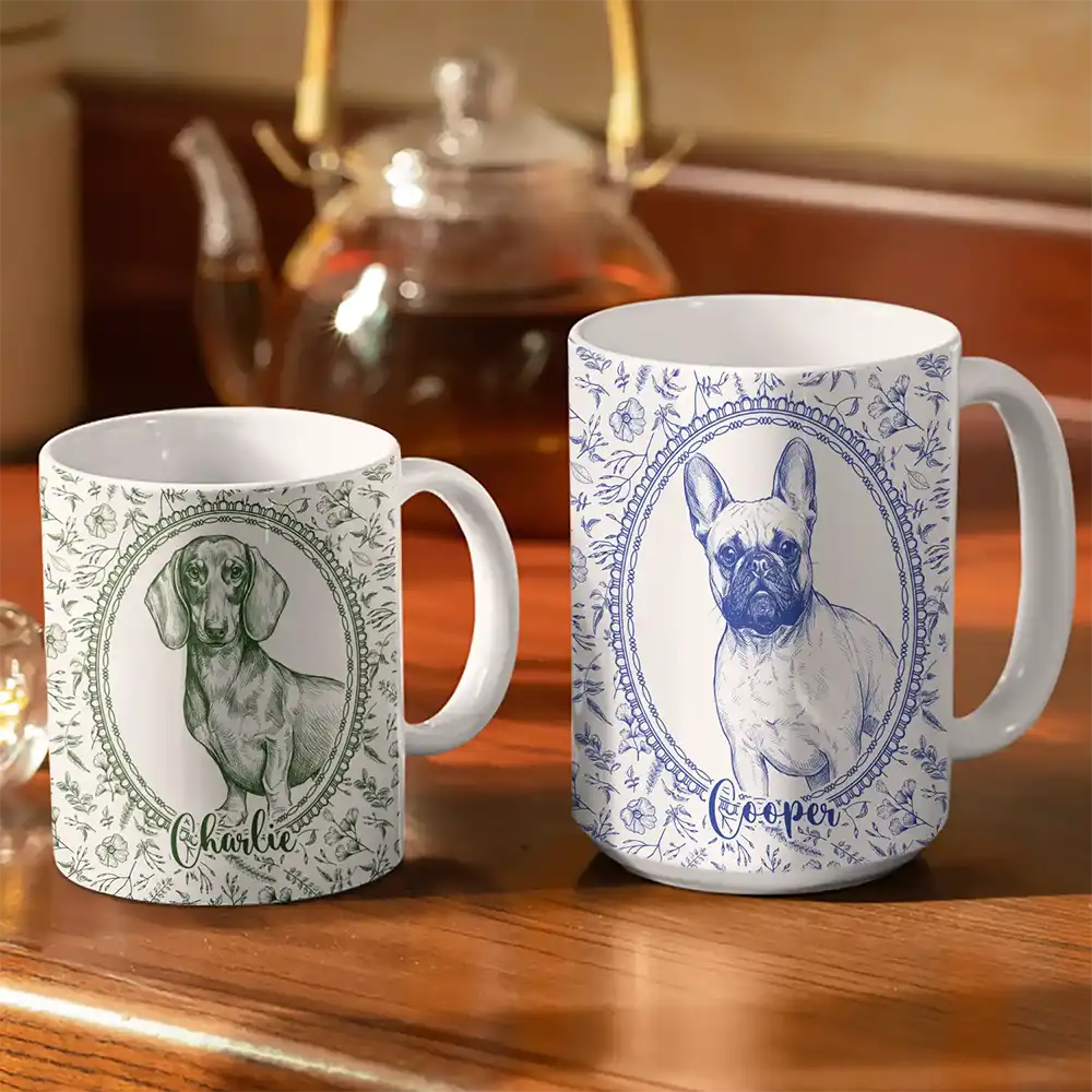 Art Design,Pet Memorial,Cozy,Pet Lovers,Memorial,Photo - Pencil Sketch - Remove BG - Custom Photo Pencil Sketch Dog Cat Pet Portrait Toile Remembrance - Personalized White Edge-to-Edge Mug