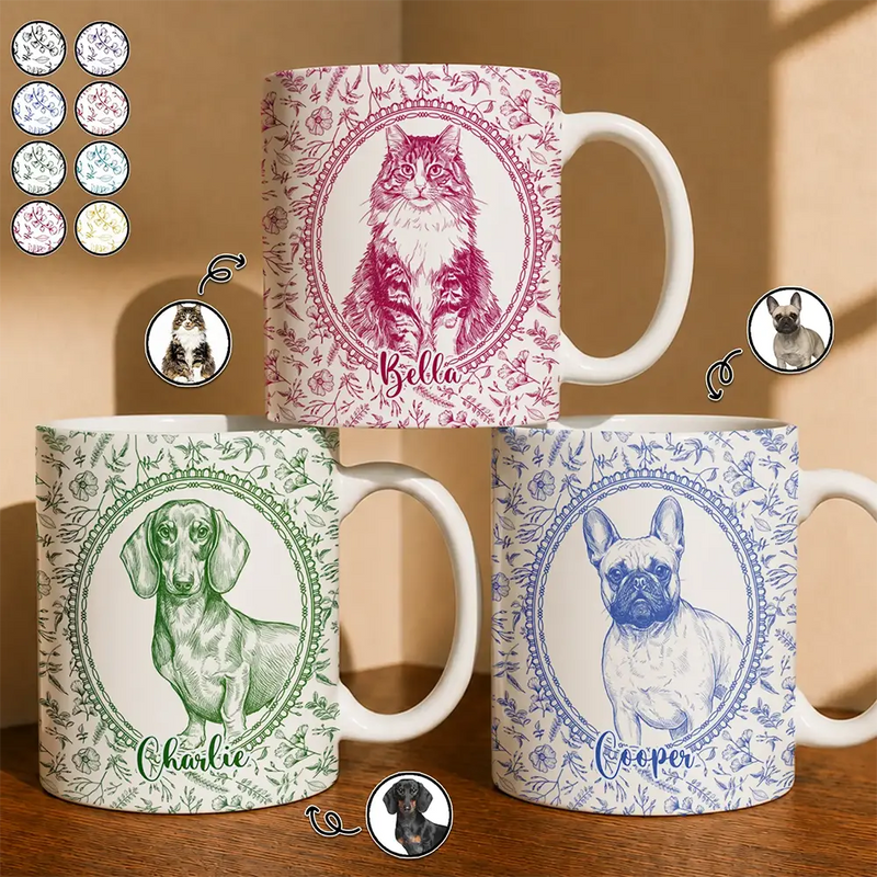 Art Design,Pet Memorial,Cozy,Pet Lovers,Memorial,Photo - Pencil Sketch - Remove BG - Custom Photo Pencil Sketch Dog Cat Pet Portrait Toile Remembrance - Personalized White Edge-to-Edge Mug