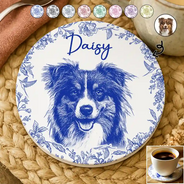 Pet Lovers,Pet Mom,Pet Dad,Dog Lovers,Dog Mom,Dog Dad,Cat Lovers,Cat Mom,Cat Dad,Love,Custom Photo - Custom Photo Pencil Sketch Dog Cat Portrait - Personalized Ceramic Coaster
