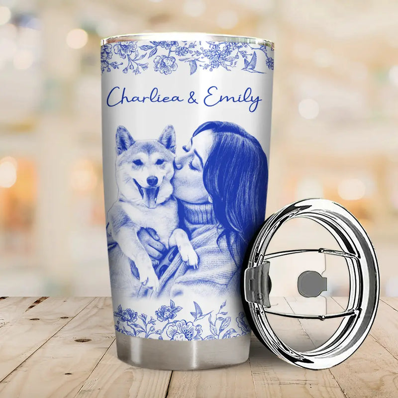 Pet Lovers,Pet Mom,Pet Dad,Dog Lovers,Dog Mom,Dog Dad,Cat Lovers,Cat Mom,Cat Dad,Happy,Custom Photo - Custom Photo Pencil Sketch Dog Cat Portrait - Personalized Tumbler