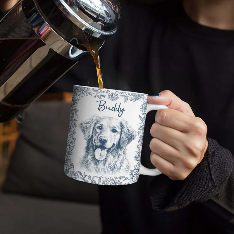 Pet Lovers,Pet Mom,Pet Dad,Dog Lovers,Dog Mom,Dog Dad,Cat Lovers,Cat Mom,Cat Dad,Love,Custom Photo - Custom Photo Pencil Sketch Dog Cat Portrait - Personalized White Edge-to-Edge Mug