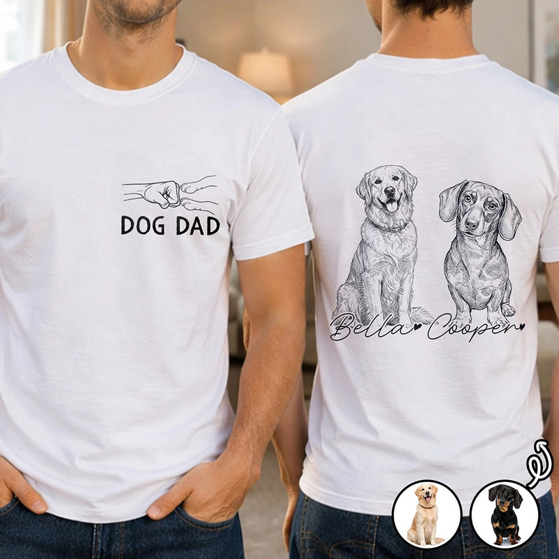 Custom Photo Pencil Sketch Dog Mom Dog Dad Hand Punch - Personalized T Shirt