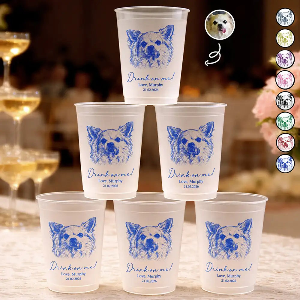 Custom Photo Pencil Sketch Drink On Me Lovely Pet Face - Personalized Frosted Cups