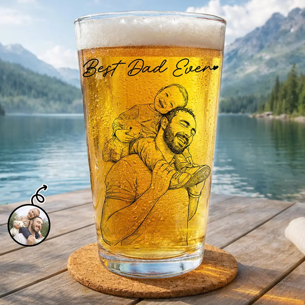Gift For Father,Gift For Grandpa,Pet Lovers,Pet Mom,Pet Dad,Dog Lovers,Dog Mom,Dog Dad,Cat Lovers,Cat Mom,Cat Dad,Non-Eng,Photo - Pencil Sketch,Humorous - Custom Photo Pencil Sketch Family Dog Cat Portrait - Personalized Beer Glass
