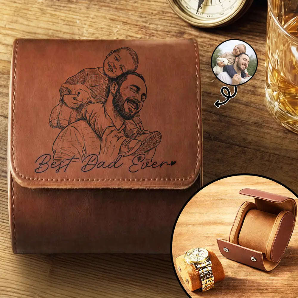 Custom Photo Bold Sketch Family Dog Cat Portrait - Personalized Leather Watch Case