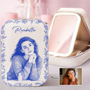 Family, Gift For Bestie, Dog Lovers, Cat Lovers, Happy, Custom Photo, Gift For Mother, Gift For Father - Custom Photo Pencil Sketch Family Dog Cat Portrait - Personalized Makeup Box With LED Mirror