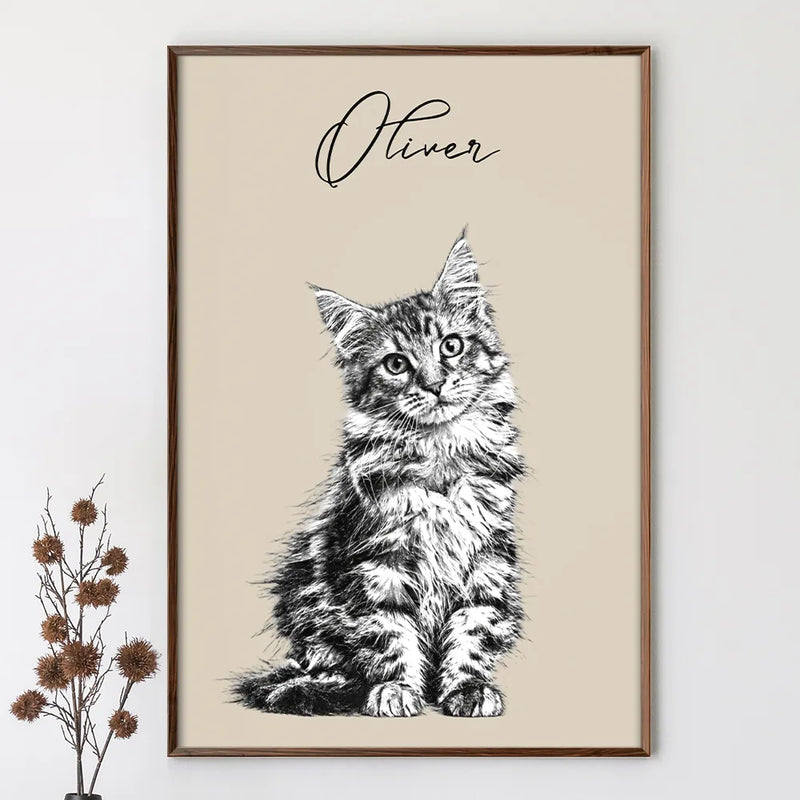 Family, Gift For Bestie, Dog Lovers, Cat Lovers, Happy, Custom Photo, Gift For Mother, Gift For Father - Custom Photo Pencil Sketch Family Dog Cat Portrait - Personalized Poster