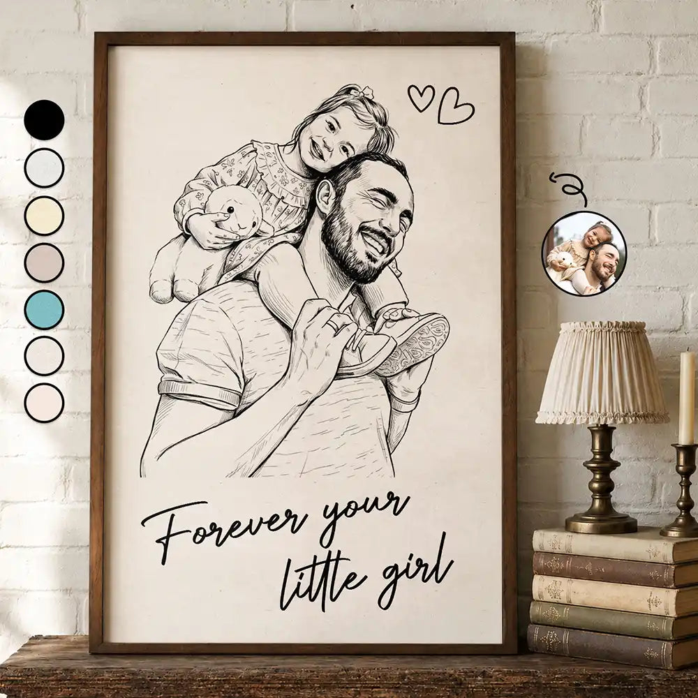 Custom Photo Pencil Sketch Forever Your Little Girl - Personalized Poster