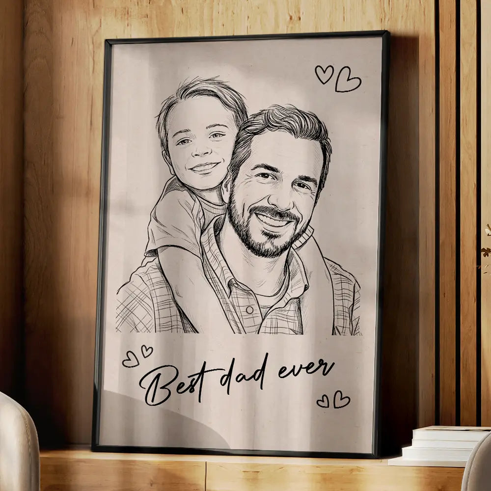 Gift For Father,New Dad,Gift For Grandpa,Top Market,Non-Eng,Photo - Pencil Sketch,Adorable - Custom Photo Pencil Sketch Forever Your Little Girl - Personalized Poster