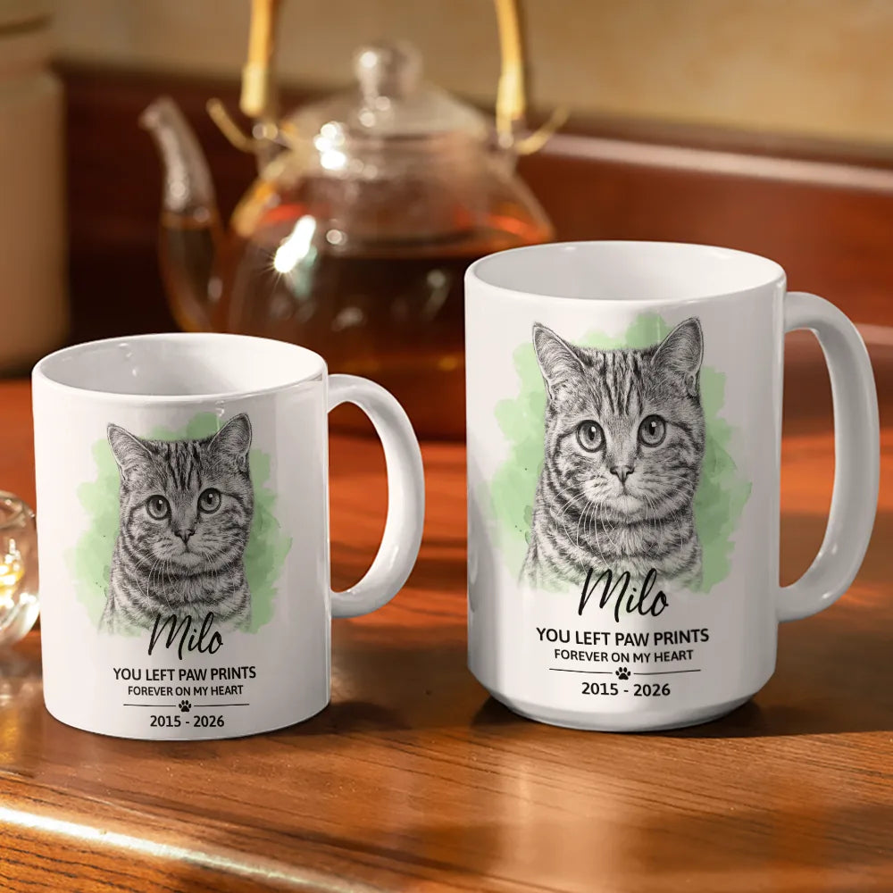 Sad, Pet Lovers, Dog Lovers, Cat Lovers - Custom Photo Pencil Sketch Art How Lucky I Am Pet Loss - Personalized White Edge-to-Edge Mug