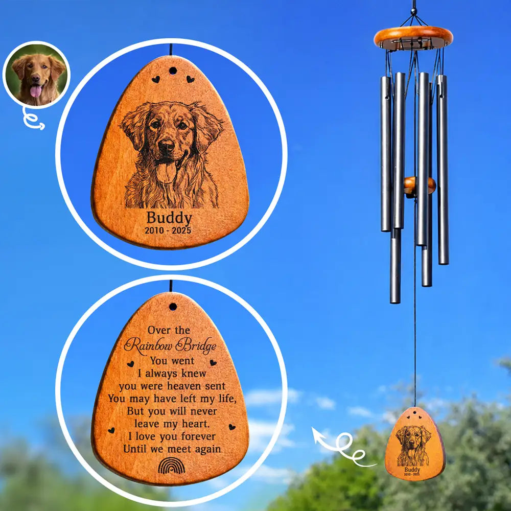 Pet Lovers,Pet Mom,Dog Lovers,Dog Mom,Dog Dad,Pet Dad,Cat Lovers,Cat Mom,Cat Dad,Memorial,Sad - Custom Photo Pencil Sketch I Love You Forever Until We Meet Again - Personalized Wind Chime