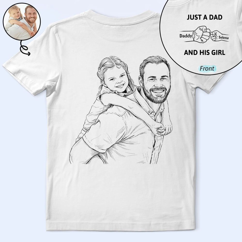 Custom Photo,Gift For Father,Dad - Daughters (Young),Happy - Custom Photo Pencil Sketch Just A Dad And His Girl - Personalized T Shirt