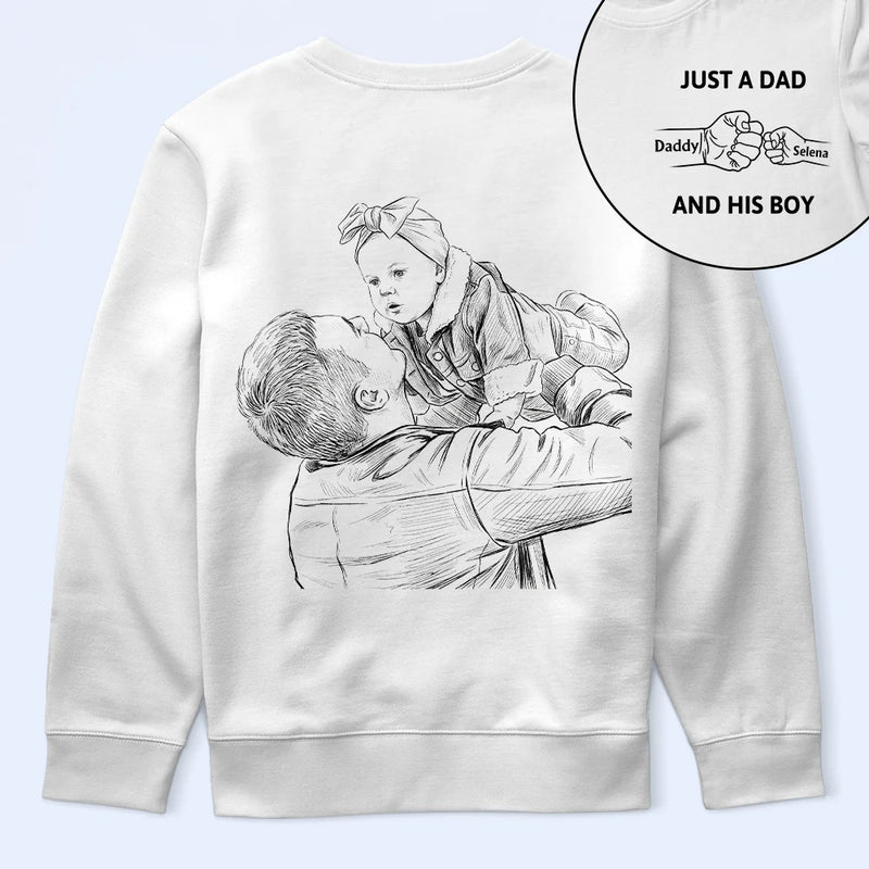 Custom Photo,Gift For Father,Dad - Daughters (Young),Happy - Custom Photo Pencil Sketch Just A Dad And His Girl - Personalized T Shirt