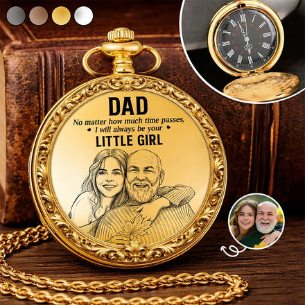 Custom Photo Pencil Sketch No Matter How Much Time Passes - Personalized Pocket Watch