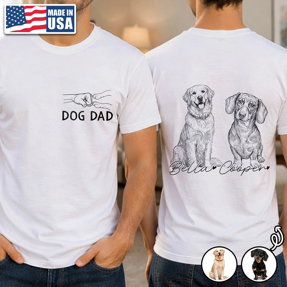 Gift For Mother,Gift For Father,Love,New Dad,New Mom - Custom Photo Pencil Sketch Dog Mom Dog Dad Hand Punch - Personalized T Shirt