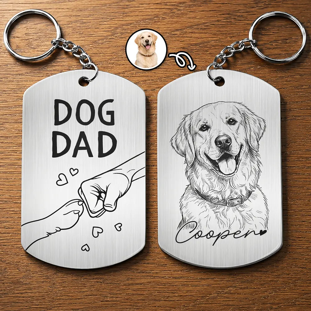 Custom Photo Pencil Sketch Pet Dad Pet Mom - Personalized Aluminum Keychain