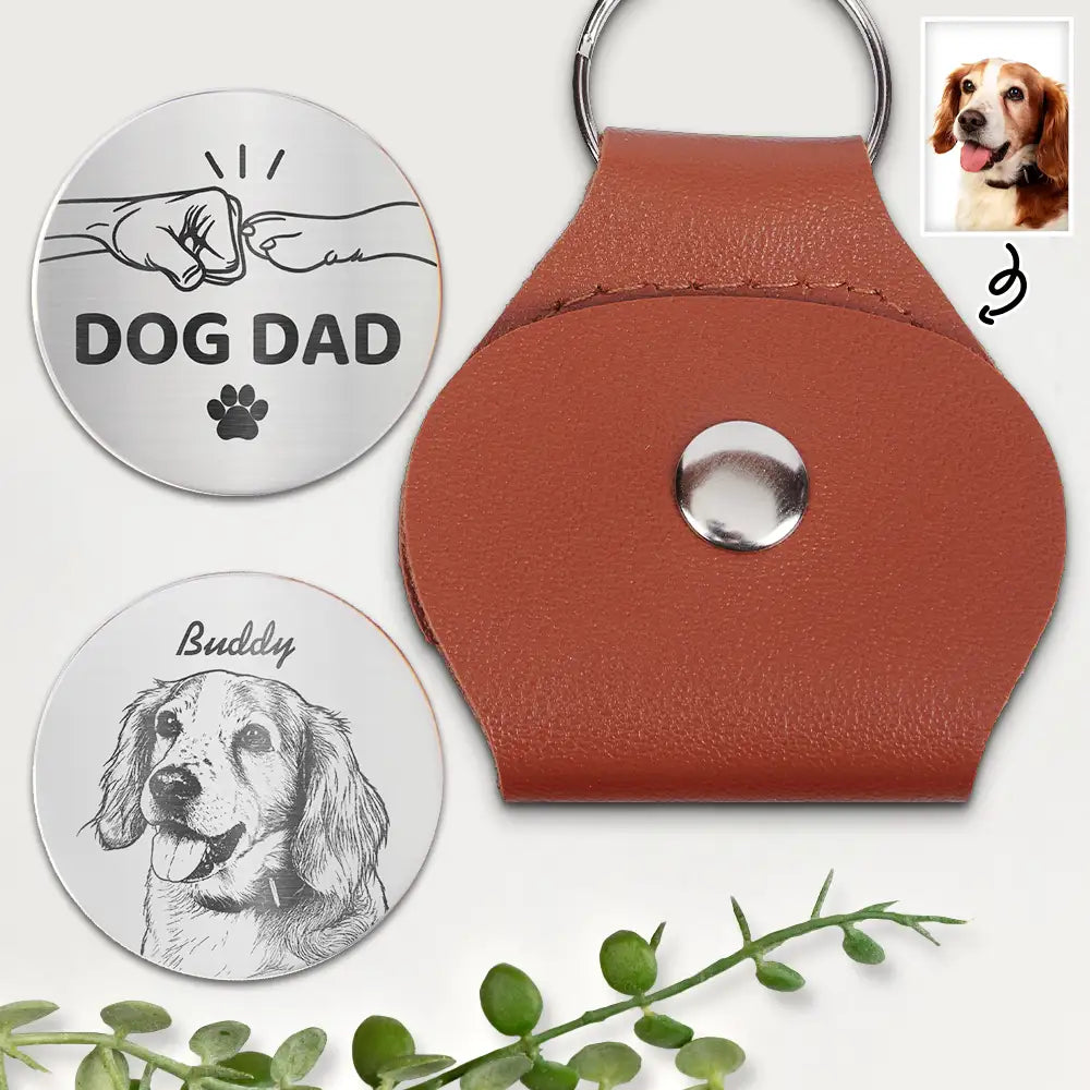 Custom Photo Pencil Sketch Pet Dad Pet Mom - Personalized Leather Pocket Hug