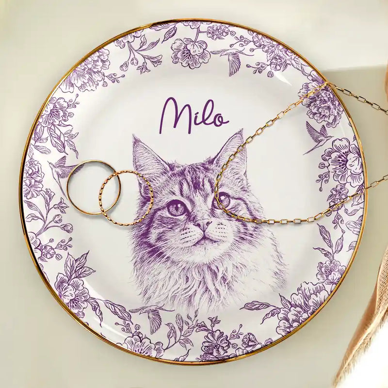 Custom Photo,Pet Lovers,Pet Mom,Pet Dad,Happy - Custom Photo Pencil Sketch Pet Photo - Personalised Ring Dish