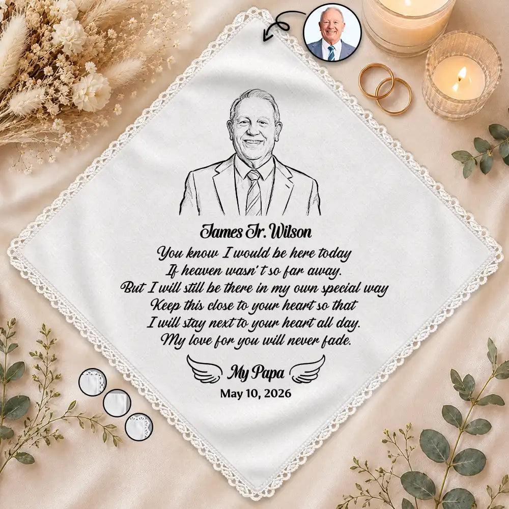 Art Design,Sympathetic,Gift For Couples,Wedding,Photo - Pencil Sketch - Bold,Custom Text - Custom Photo Pencil Sketch Remembrance Wedding For Bride Groom - Personalized Handkerchief