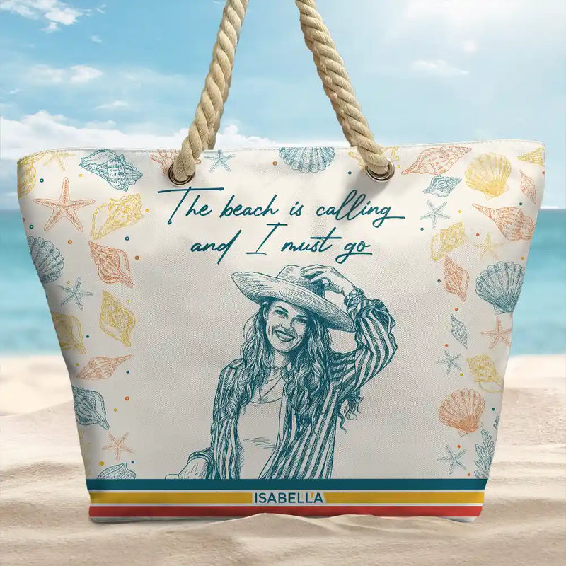 Gift For Yourself,Gift For Women,Custom Photo,Beach,Art Design,Summer,Playful,Photo - Pencil Sketch - Remove BG - Custom Photo Pencil Sketch Retro Style A Girl Who Loves Beaches - Personalized Beach Bag