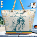 Gift For Yourself,Gift For Women,Custom Photo,Beach,Art Design,Summer,Playful,Photo - Pencil Sketch - Remove BG - Custom Photo Pencil Sketch Retro Style A Girl Who Loves Beaches - Personalized Beach Bag