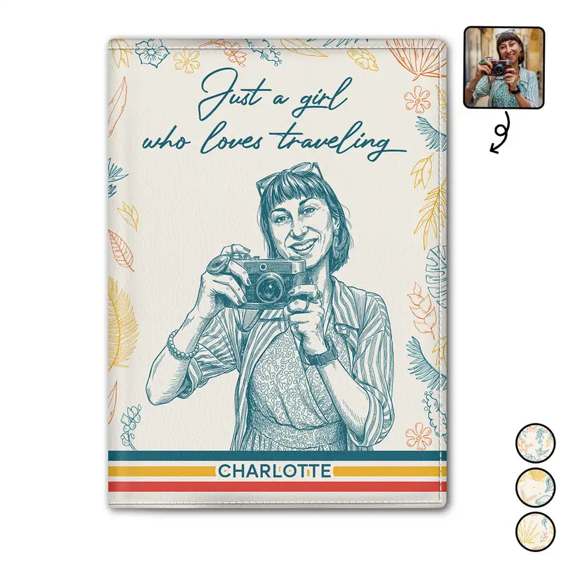 Custom Photo, Art Design, Summer, Travel, Gift For Yourself, Playful, Photo - Pencil Sketch - Remove BG - Custom Photo Pencil Sketch Retro Style A Girl Who Loves Traveling - Personalized Passport Cover, Passport Holder