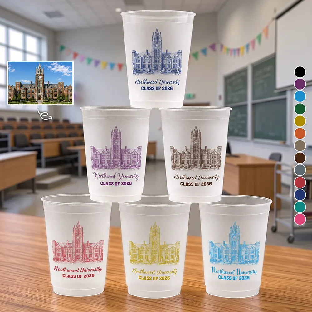 Art Design,Teacher,Back To School,Proud,Photo - Pencil Sketch - Remove BG (For Landscape) - Custom Photo Pencil Sketch School Building Artwork - Personalized Frosted Cups