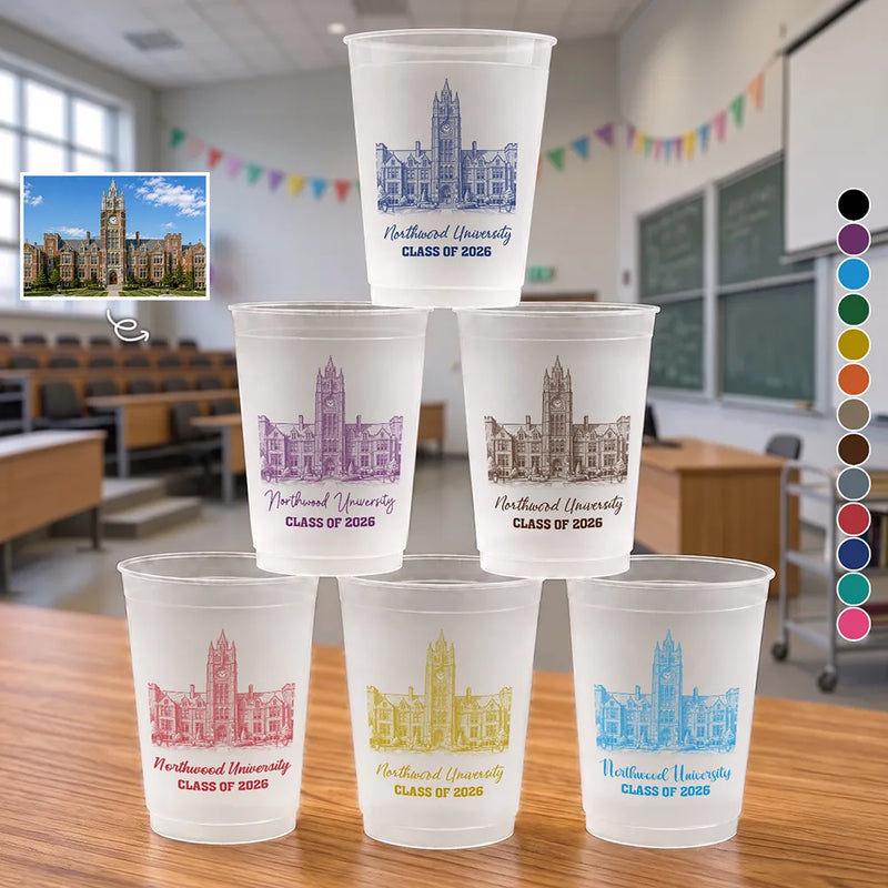 Art Design,Teacher,Back To School,Proud,Photo - Pencil Sketch - Remove BG (For Landscape) - Custom Photo Pencil Sketch School Building Artwork - Personalized Frosted Cups