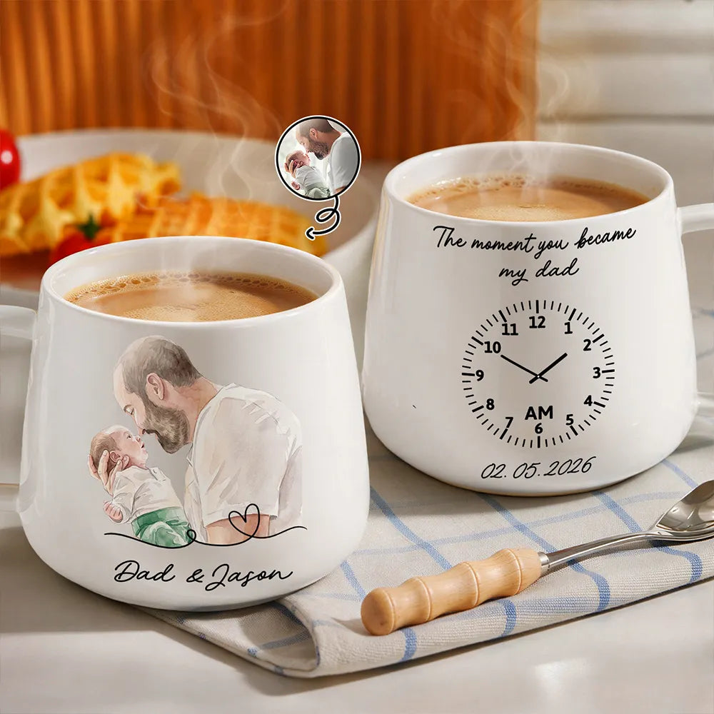 Custom Photo Pencil Sketch The Moment You Became My Mom Dad - Personalized Tapered Mug