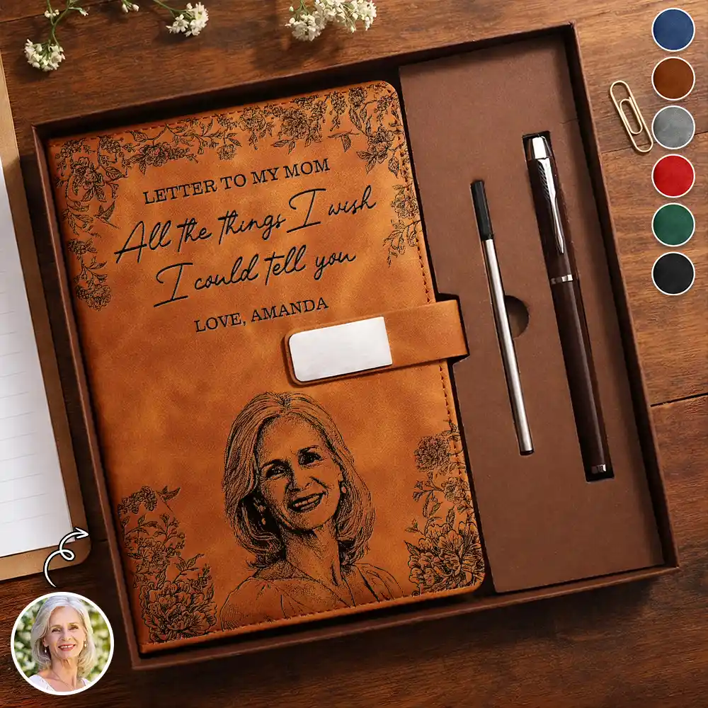 Custom Photo Pencil Sketch Things I Wish I Could Tell You - Personalized Leather Notebook Set