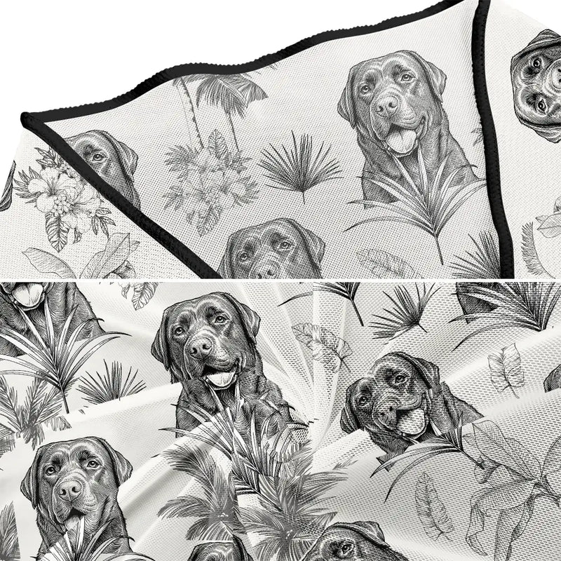 Custom Photo, Art Design, Summer, Pet Mom, Pet Lovers, Gift For Mother, Playful, Photo - Ink Drawing - Custom Photo Ink Drawing Toile De Jouy With Tropical Pattern - Personalized Short Sarong Swimwear Cover Ups