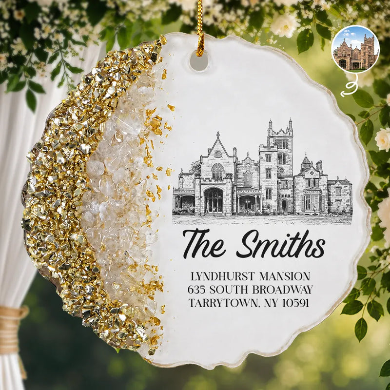 Art Design,Romantic,Gift For Couples,Wedding,Photo - Pencil Sketch - Remove BG (For Landscape) - Custom Photo Pencil Sketch Wedding Venue - Personalized Resin Ornament