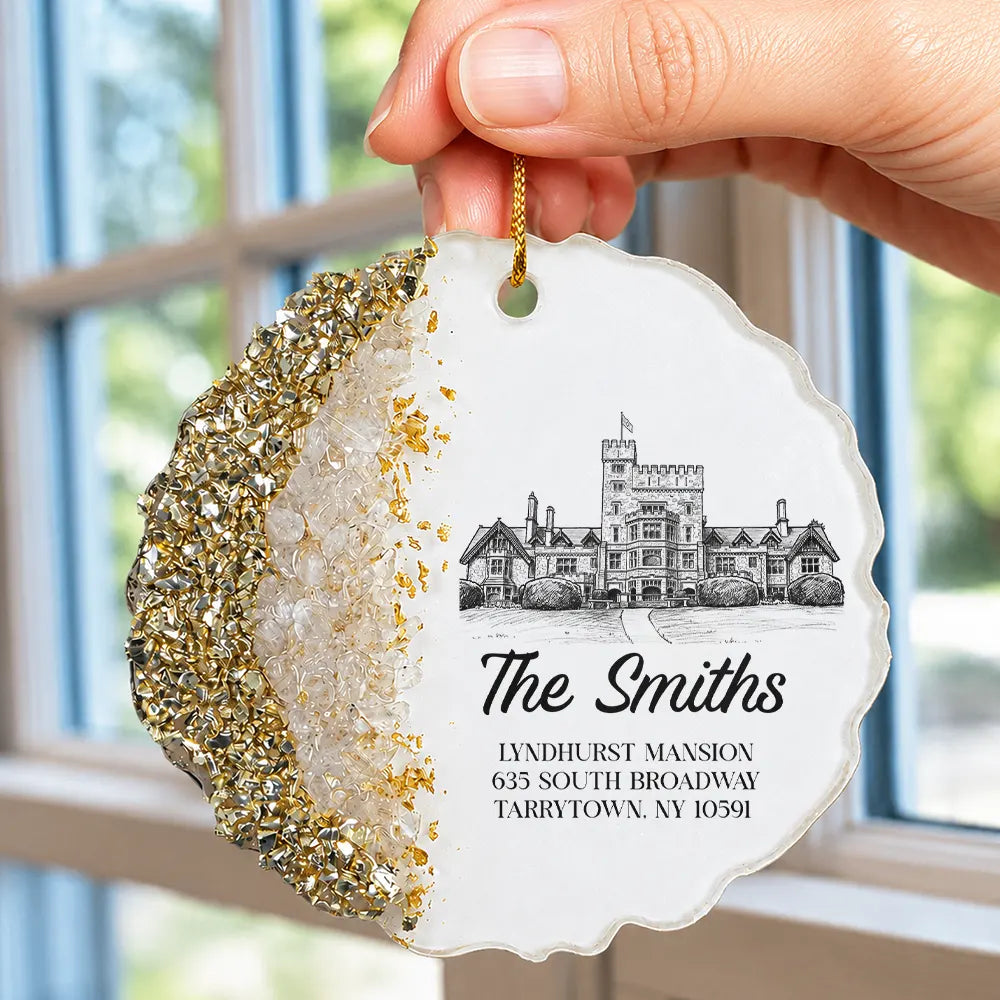 Art Design,Romantic,Gift For Couples,Wedding,Photo - Pencil Sketch - Remove BG (For Landscape) - Custom Photo Pencil Sketch Wedding Venue - Personalized Resin Ornament