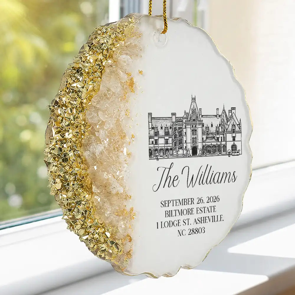 Art Design,Romantic,Gift For Couples,Wedding,Photo - Pencil Sketch - Remove BG (For Landscape) - Custom Photo Pencil Sketch Wedding Venue - Personalized Resin Ornament