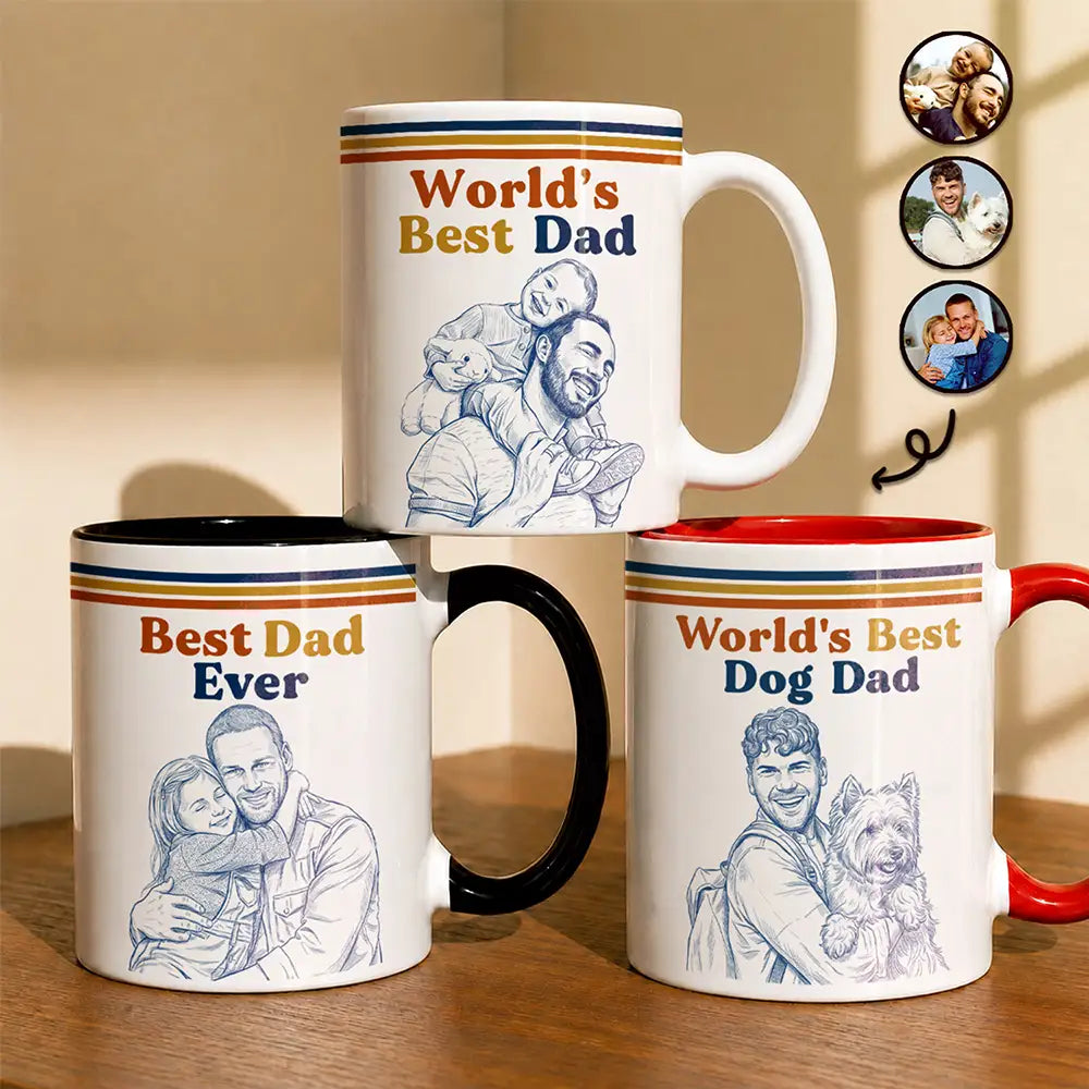Custom Photo Pencil Sketch World's Best Dad Retro - Personalized Mug