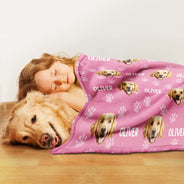 Pet Lovers, Pet Mom, Pet Dad, Happy, Custom Photo - Custom Photo Pet Face Pattern Dog Cat Family - Personalized Pet Blanket