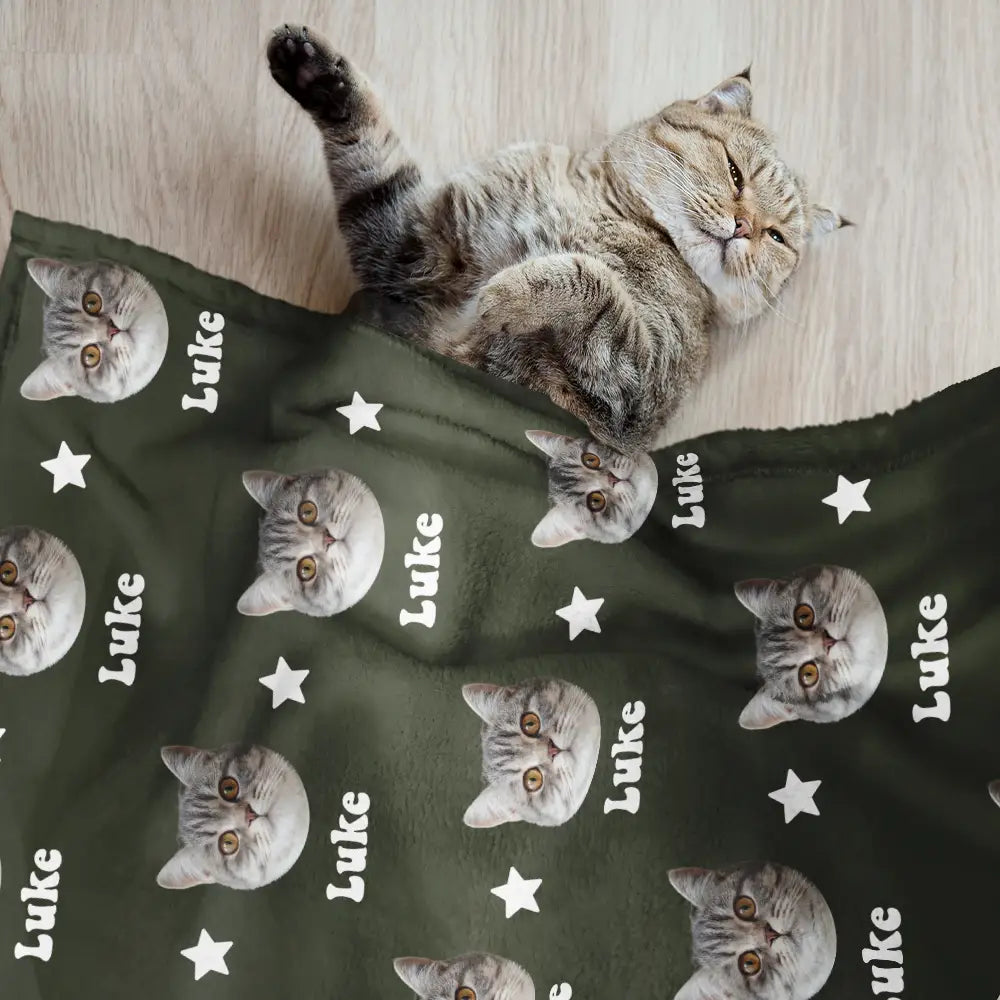 Custom Photo, Pet Lovers, Happy - Custom Photo Pet Face Sidelong - Personalized Pet Blanket