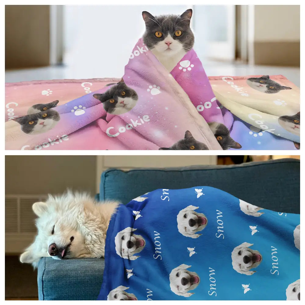 Custom Photo, Pet Lovers, Happy - Custom Photo Pet Face Sidelong - Personalized Pet Blanket